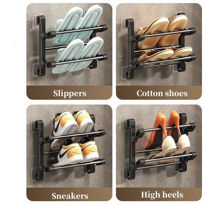 Wall Mounted Shoe Rack Multifunctional - No Drilling , Self-Adhesive Foldable Rack For Door