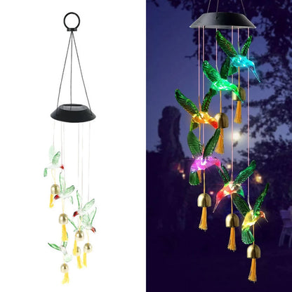 Outdoor Hanging Home Garden Romantic Hanging Pendant Wind Chimes Lights Led Solar Hummingbird Wind Chimes Color Changing Light