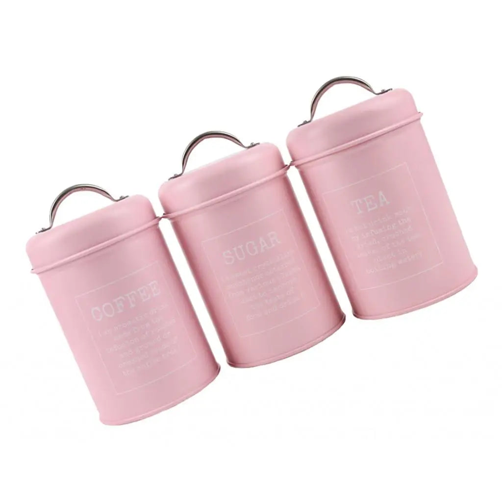 3-Pack Tea Tin Canisters Boxes with Airtight Lids - 10 x 17cm - for Pills Case, Loose Tea, Sugar and Coffee - Pink