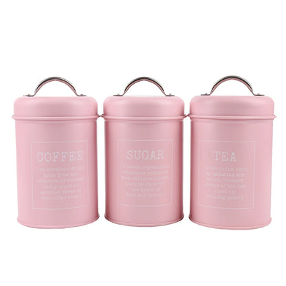 3-Pack Tea Tin Canisters Boxes with Airtight Lids - 10 x 17cm - for Pills Case, Loose Tea, Sugar and Coffee - Pink