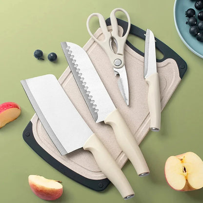 Kitchen Knives Set With Holder Scissorse Peeler Chef Knife Cleaver Meat Fruit Steak Knife Plastic Handle Forged Kitchen Knife