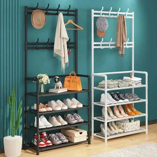 Clothes Hanger Multi-Layer Shoe Rack Doorway-Floor-Standing Living Room Organizer