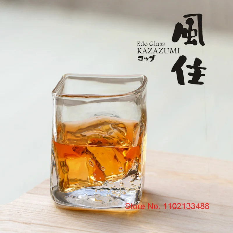 KAZAZUMI Whisky Crystal Glass Japan EDO Art Glassware Wineglass Randomized Bubble Chivas Whiskey Cup Wind-Holding Rock Tumbler