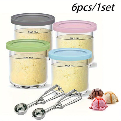 Ice Cream Container Set with Lid and Spoon, Leak Proof, Freezer Safe, Reusable, Round, Kitchen Organiser