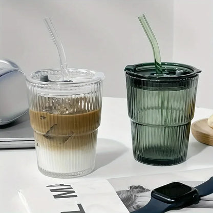 1PCS 400ml Stripe Transparent Glass Cup