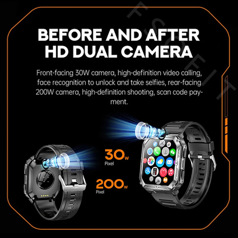 Dual Cameras Smart Watch 4G Network SIM Card 1.96inch GPS Wifi NFC 16G ROM Google Play IP67 Android Men Women Fitness Smartwatch