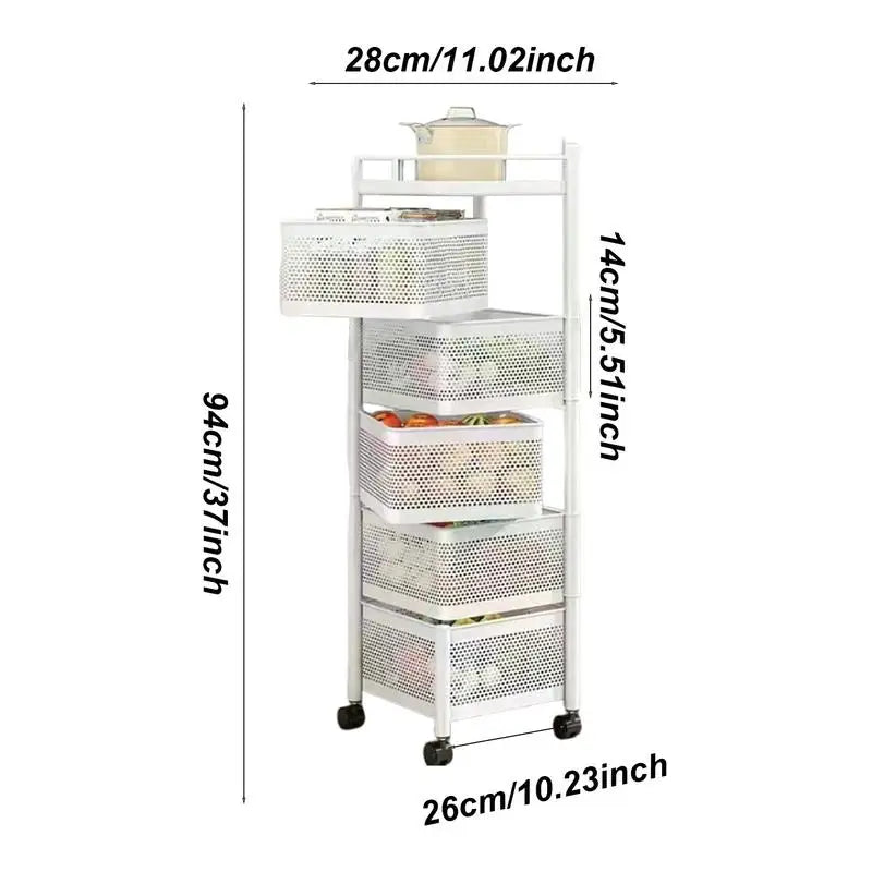 Multi-Layer Rotatable Storage Rack Stainless Steel Kitchen Fruit Vegetable Shelf Snacks Organizers With Wheels For Kitchen home