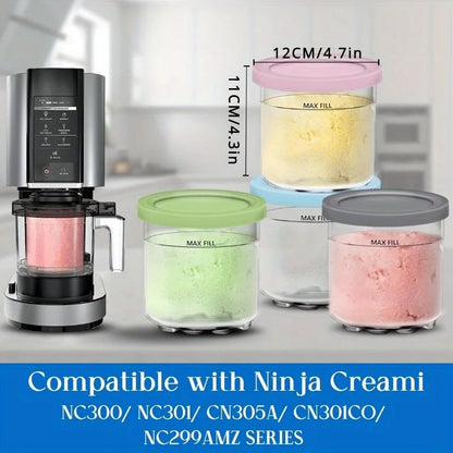 Ice Cream Container Set with Lid and Spoon, Leak Proof, Freezer Safe, Reusable, Round, Kitchen Organiser