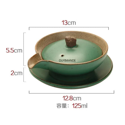 Japanese Stoneware Kung Fu Tea Set Ceramic Gaiwan Bowl Hand Grab Pot Bubble Teapot Manual Kiln Discoloration Glaze Tea Bowl