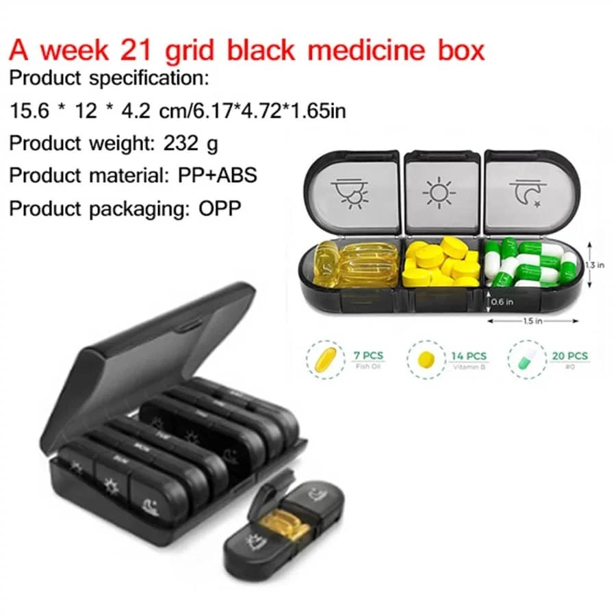 7-Day Weekly Pill Box - Portable Medication Organizer for All Ages