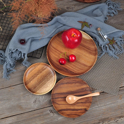 1PC Natural Whole Wood Lovesickness Wood Round Handmade Acacia Plate Round Sushi Dish Dessert Fruit Bread Dishes Soup Tableware