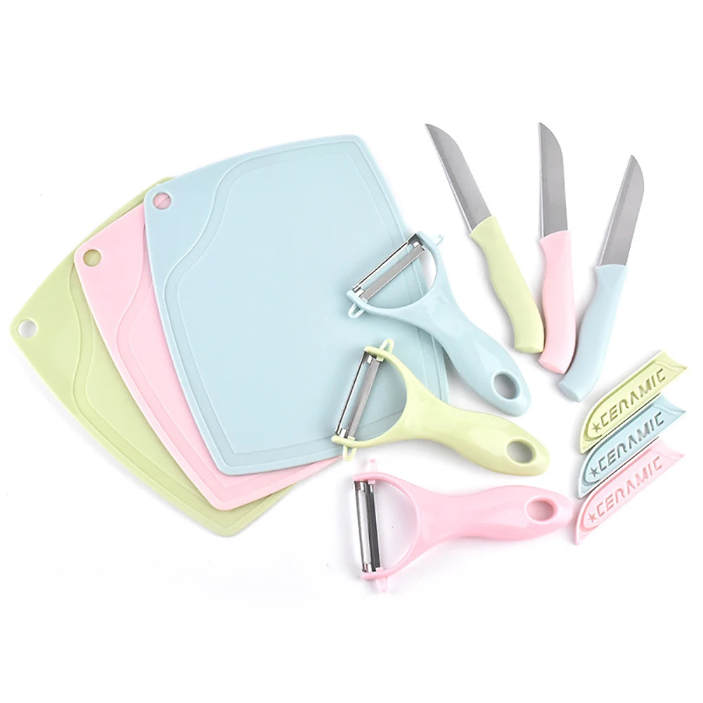 3PCS/Lot Stainless Steel Cutter Set - Wheat Straw Chopping Board, Fruit Knife, and Peeler