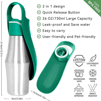 Pet Walking Mug Stainless  2-in-1 Dog Water Bottle and Bowl