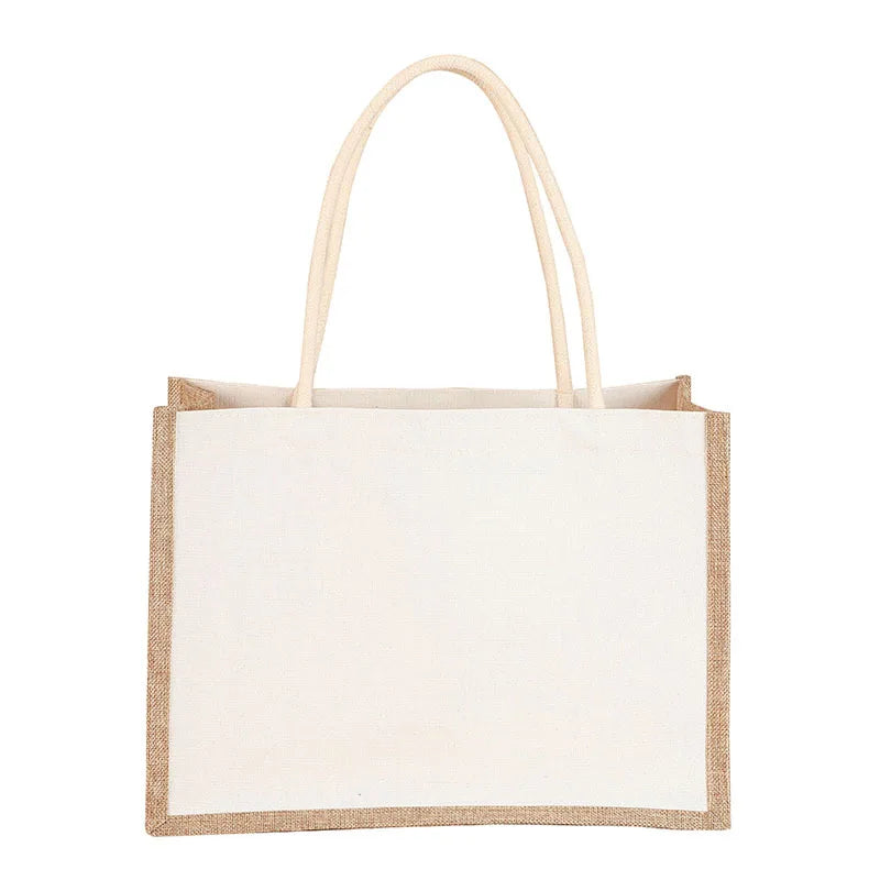 Portable Handbags Canvas Shopping bag Shoulder Cotton Storage Bag Burlap Grocery Bag Eco-Friendly Burlap Flax Tote