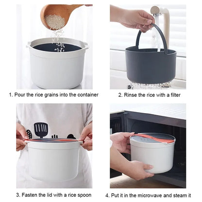 Microwave Oven Rice Cooker 2L Portable Steamer Rice Cooker Multi Function Food Steamer Pot  Insulation Bento Lunch Box