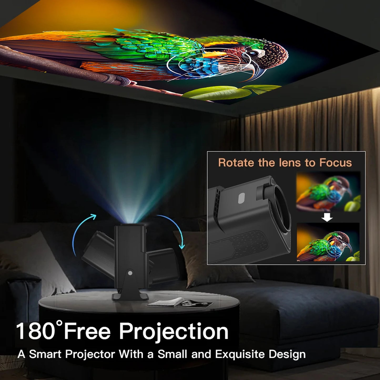 Y6S 300 ANSI Android 12 Home Movie Projector – Dual Wifi6 BT5.0 Portable Projector