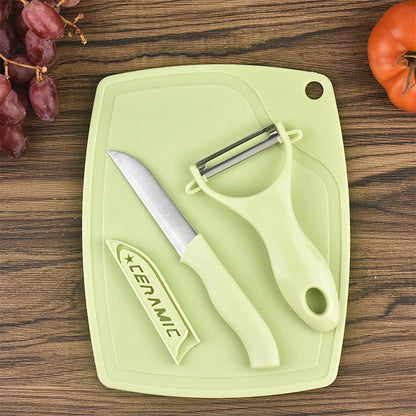 3PCS/Lot Stainless Steel Cutter Set - Wheat Straw Chopping Board, Fruit Knife, and Peeler