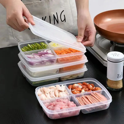 1pc Transparent Four Grid Refrigerator Large Capacity Storage Box Frozen Meat Compartment Food Sub-packed Kitchen Tools