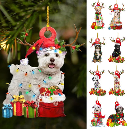 Christmas Tree Pendant Cute Puppy Resin Acrylic Dog Drop Ornament New Year Festive Party Houseware Room Decoration Xmas Gift