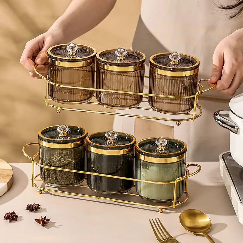 4 pcs Luxury Kitchen Spice Jar Set with Metal Storage Rack