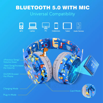 Christmas Gift Kids Headphones Dinosaur Wirless Bluetooth Headset Stereo Music Headphones for Phone Ipad Box with Dinosaur Toy