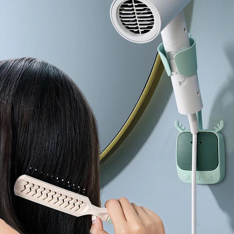 Adjustable Self-Adhesive Hair Dryer Holder 180° Rotation Hair Dryer Shelf Bathroom Universal Stand Cut Hairdryer Storage Rack