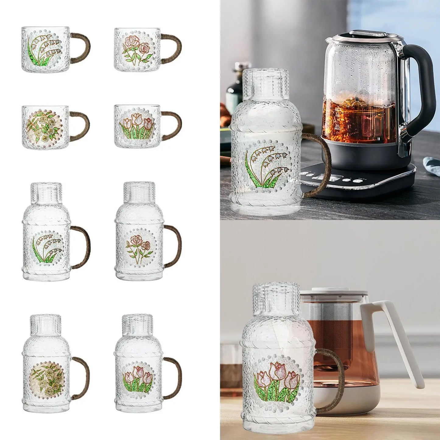 Kettle Unique Ornament Glassware Flower Design Decoration Craft Glass Cup for Accessories Presents Home Bar Housewarming