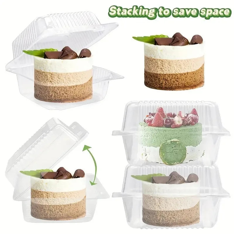 50PCS Square Cheese Cake Boxes Plastic Transparent Cake Boxes Bakery Party Wedding Mousse  Dessert Salad Fruit Home Kitchen