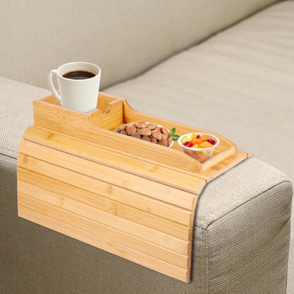 Couch Cup Holder Natural Bamboo Sofa Armrest Tray Foldable Sofa Cup Holder Anti-Slip Couch Arm Cup Holder Multifunctional Sofa