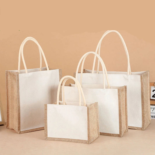 Portable Handbags Canvas Shopping bag Shoulder Cotton Storage Bag Burlap Grocery Bag Eco-Friendly Burlap Flax Tote