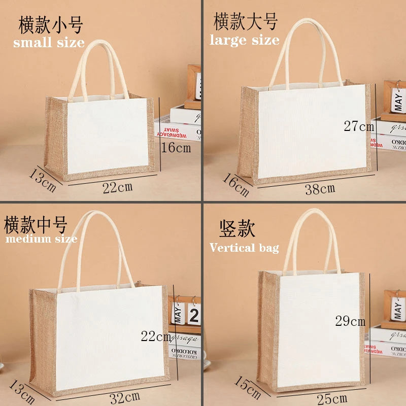 Portable Handbags Canvas Shopping bag Shoulder Cotton Storage Bag Burlap Grocery Bag Eco-Friendly Burlap Flax Tote