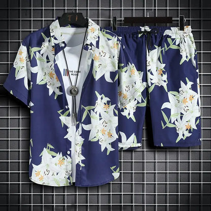 Beach Clothes For Men 2 Piece Set Quick Dry Hawaiian Shirt and Shorts Set Men Fashion Clothing Printing Casual Outfits Summer