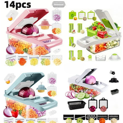 14pcs Kitchen vegetable cutter Multi-functional home vegetable cutter Potato cutter slicer Salad dicer Grater