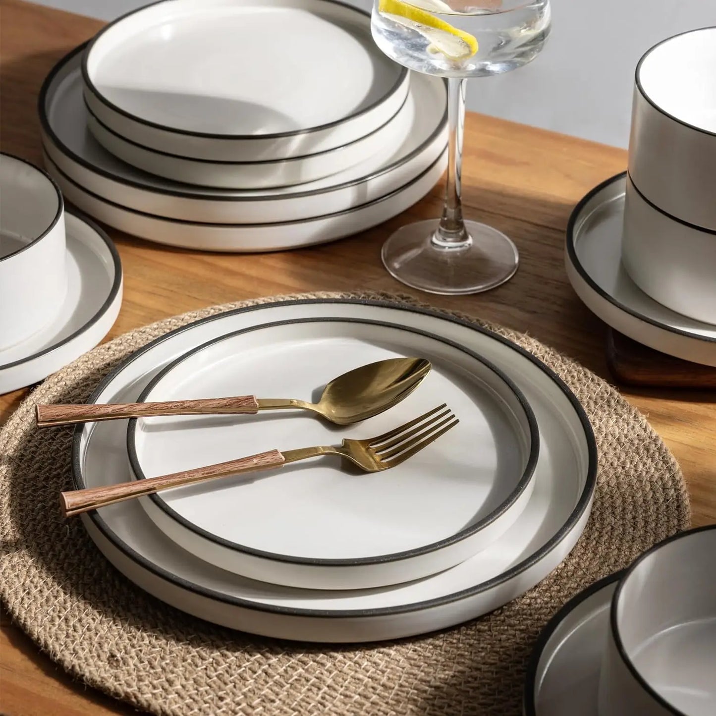 Ceramic Dinnerware Sets of 6, High Edge Stoneware Plates and Bowls Set, Oven & Dishwasher & Microwave Safe Dishes Set