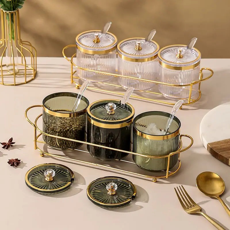 4 pcs Luxury Kitchen Spice Jar Set with Metal Storage Rack