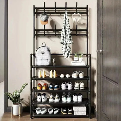 Clothes Hanger Multi-Layer Shoe Rack Doorway-Floor-Standing Living Room Organizer