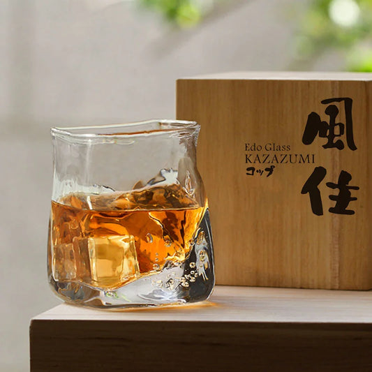 KAZAZUMI Whisky Crystal Glass Japan EDO Art Glassware Wineglass Randomized Bubble Chivas Whiskey Cup Wind-Holding Rock Tumbler