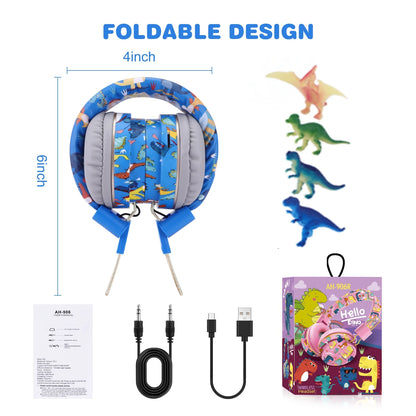 Christmas Gift Kids Headphones Dinosaur Wirless Bluetooth Headset Stereo Music Headphones for Phone Ipad Box with Dinosaur Toy