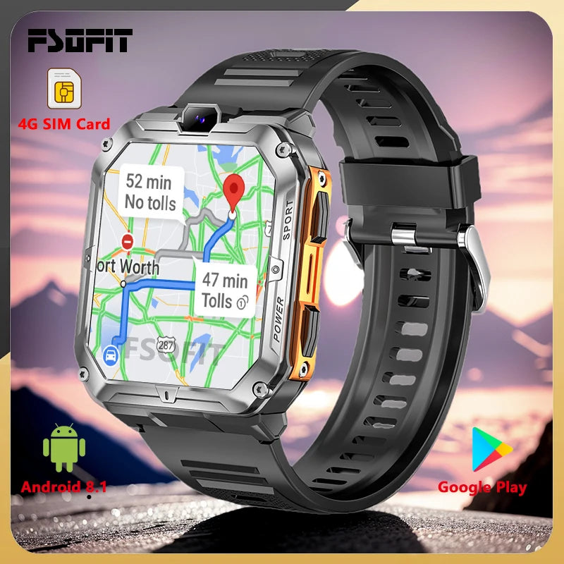 Dual Cameras Smart Watch 4G Network SIM Card 1.96inch GPS Wifi NFC 16G ROM Google Play IP67 Android Men Women Fitness Smartwatch