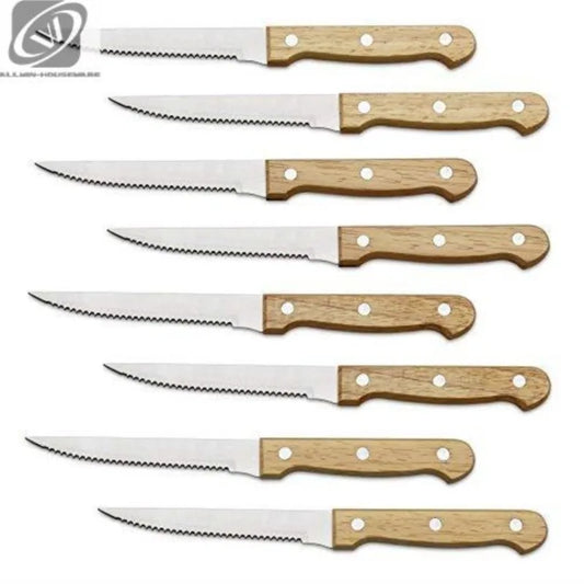 Steak Knives Fine Edge Highly Resistant And Durable Stainless Steel Serrated Steak Knives Wooden Handle With Box Steak Knife Set