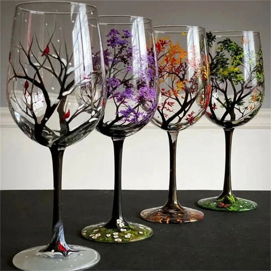 1PC Creative Four Seasons Tree Wine Glass Durable Juice Beer Stem Glass Elegant Glassware for White Wine Red Wine or Cocktails