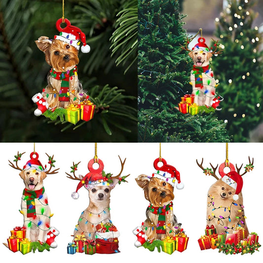 Christmas Tree Pendant Cute Puppy Resin Acrylic Dog Drop Ornament New Year Festive Party Houseware Room Decoration Xmas Gift