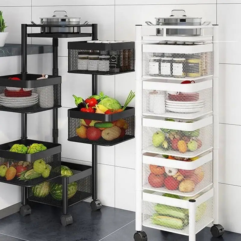 Multi-Layer Rotatable Storage Rack Stainless Steel Kitchen Fruit Vegetable Shelf Snacks Organizers With Wheels For Kitchen home