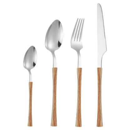 Housewares Tableware Stainless Steel Imitation Wood Handle 4 Piece Stainless Steel Fork Spoon Knife Set Tableware Deluxe Quality