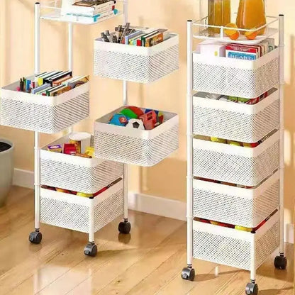 Multi-Layer Rotatable Storage Rack Stainless Steel Kitchen Fruit Vegetable Shelf Snacks Organizers With Wheels For Kitchen home