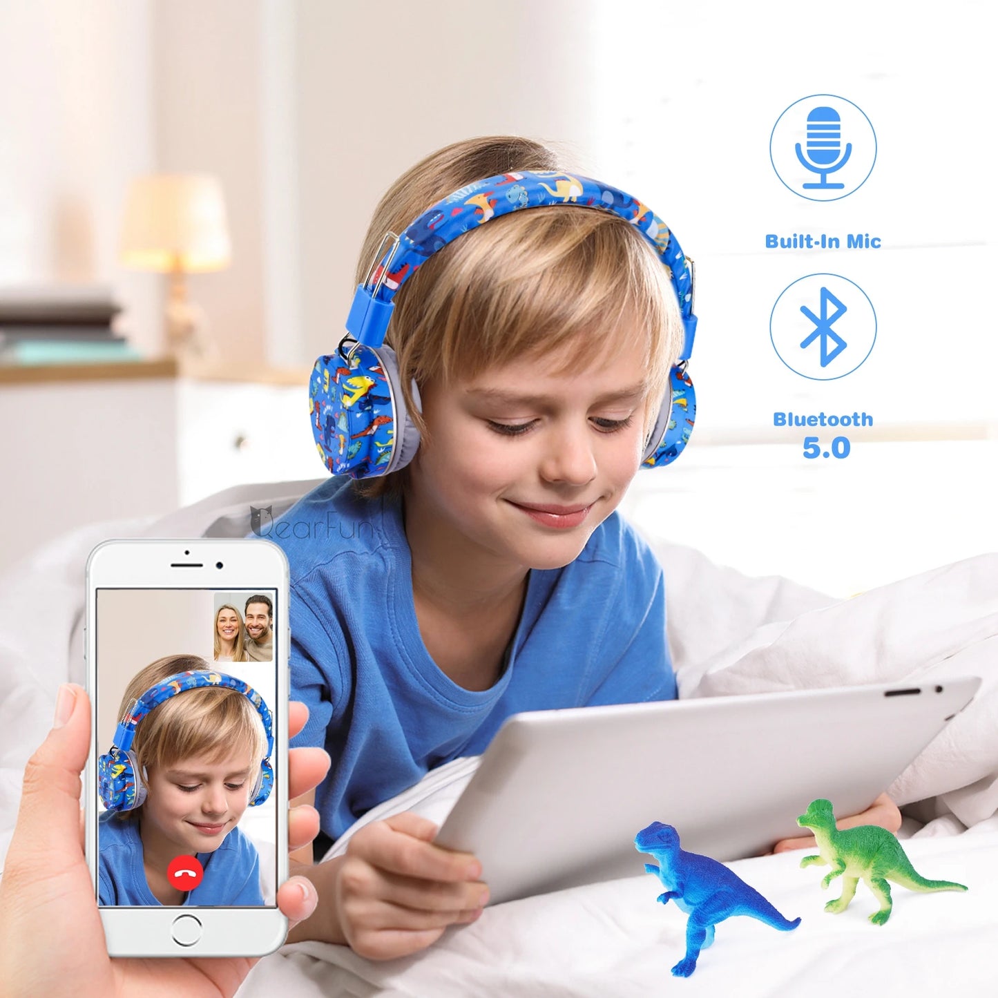 Christmas Gift Kids Headphones Dinosaur Wirless Bluetooth Headset Stereo Music Headphones for Phone Ipad Box with Dinosaur Toy