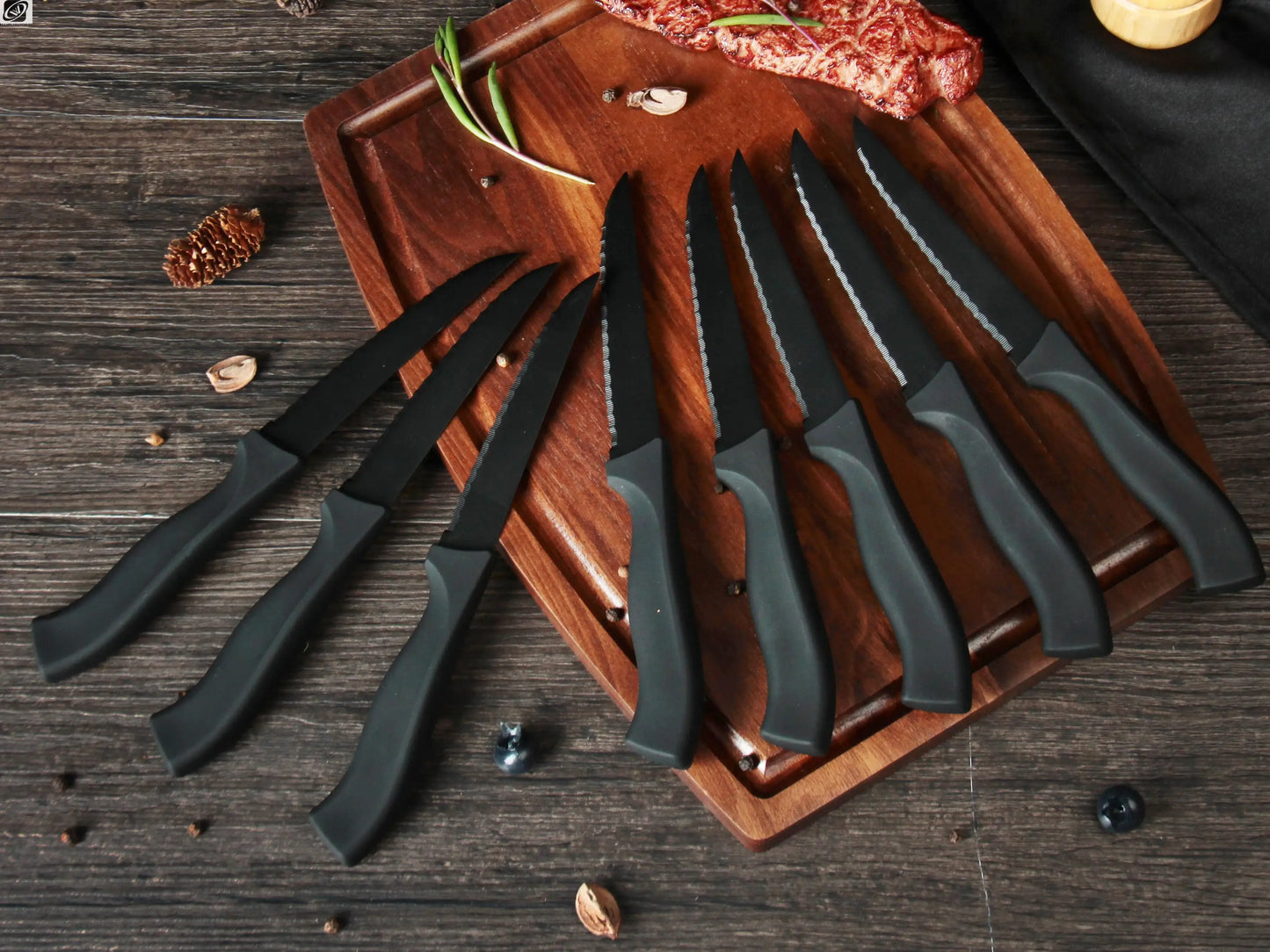 Table Knife Set  4/6/8Pcs Black Matte Comfort Handle Paring Knives German Stainless Steel Serrated Non Stick Steak Knives Set