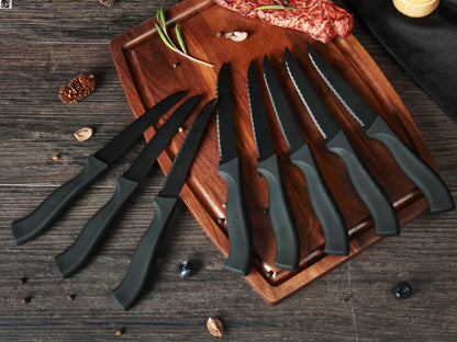 Table Knife Set  4/6/8Pcs Black Matte Comfort Handle Paring Knives German Stainless Steel Serrated Non Stick Steak Knives Set