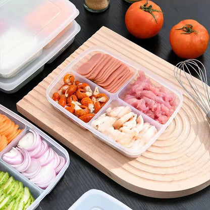 1pc Transparent Four Grid Refrigerator Large Capacity Storage Box Frozen Meat Compartment Food Sub-packed Kitchen Tools