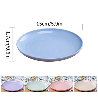 5PCS Wheat Straw Plate Set Round Dishes Unbreakable Lightweight Fruit Snack Salad Kids Dessert Dinner Plates Home Picnic 15cm